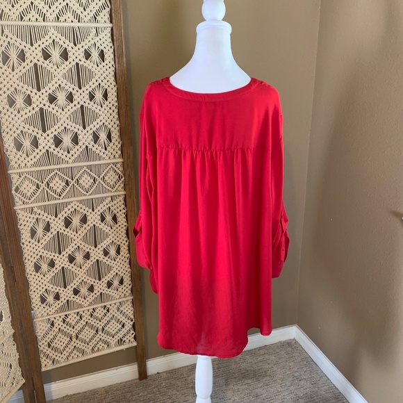 Torrid Size 3 Vibrant Red V-Neck Button Front Chiffon‎ Blouse - Flowy 3/4 Sleeve - Picture 4 of 9